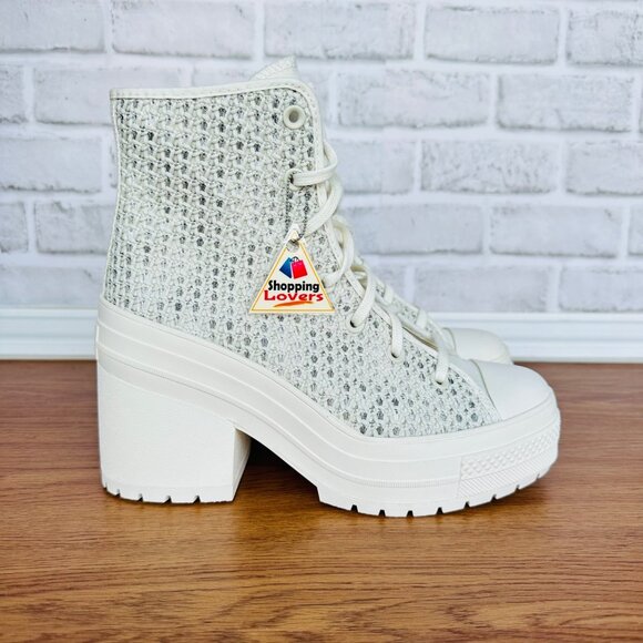 ⭐Converse Chuck 70 De Luxe Heel Platform Knit 9 Women Shoes Boots Egret A07535C⭐ - Picture 13 of 14